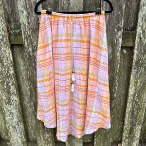 American Eagle Plaid Midi Skirt Linen Blend Cottagecore